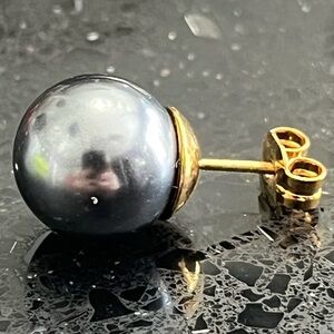 11mm Vintage Mallorca Black Pearl stud ladies statement jewelry earrings gold